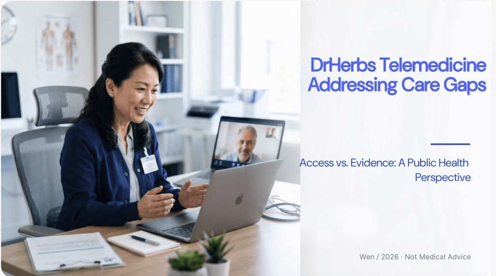 A healthcare professional smiling while conducting a telemedicine consultation on a laptop, with a second screen showing a patient's video call. The workspace includes medical charts in the background.